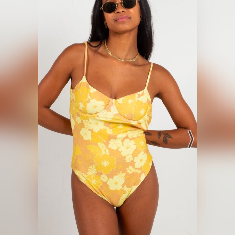 Amuse Society Yellow Floral One Piece Swimsuit